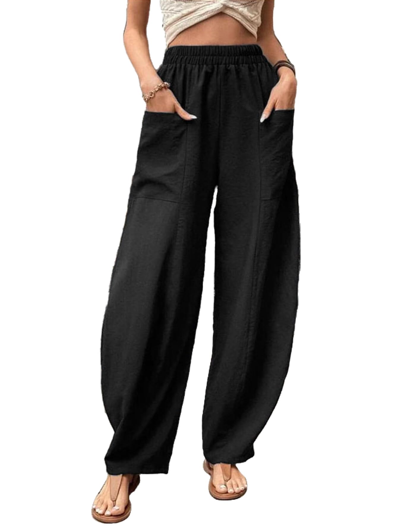 Womens Wide Leg Pants High Elastic Waisted in The Back Business Work Trousers Long Straight Suit Pants Women