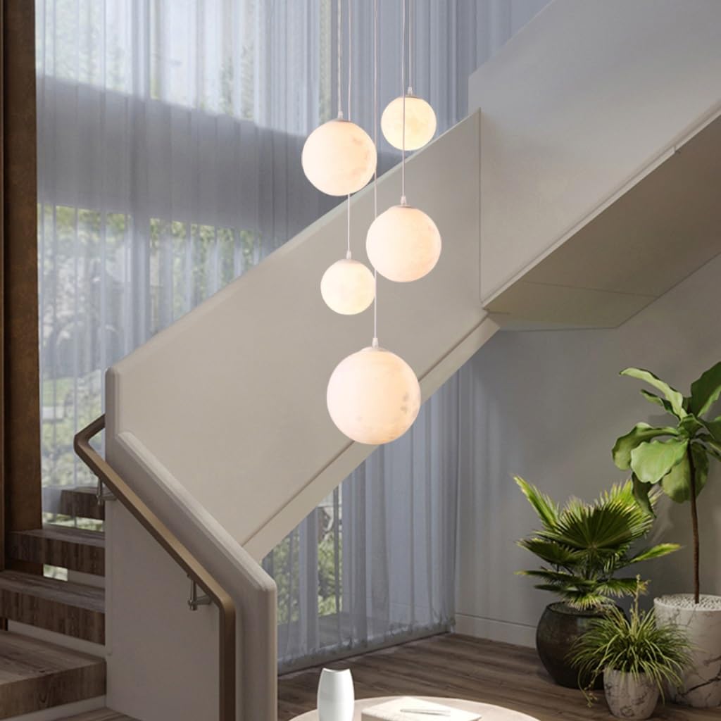 Sospensione Moderno La Spia Lampada A Sospensione Della Scala Lunare E27 Per Soffitti Ad Alta Modifica Lampadari A Soffitto In Legno Light Plapshade Per Scale, Sala Da Pranzo Soggiorno Foyers(11