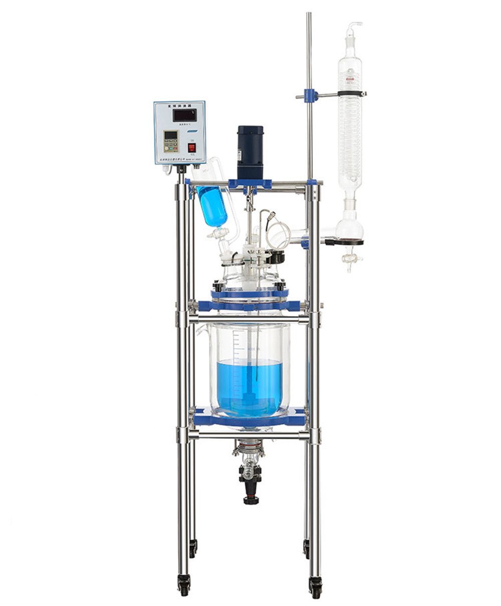 YiFun Trade 50L Digital Display Chemical Lab Jacketed Glass Reactor Vessel GG3.3 Reaction Kettle Customizable (110V)