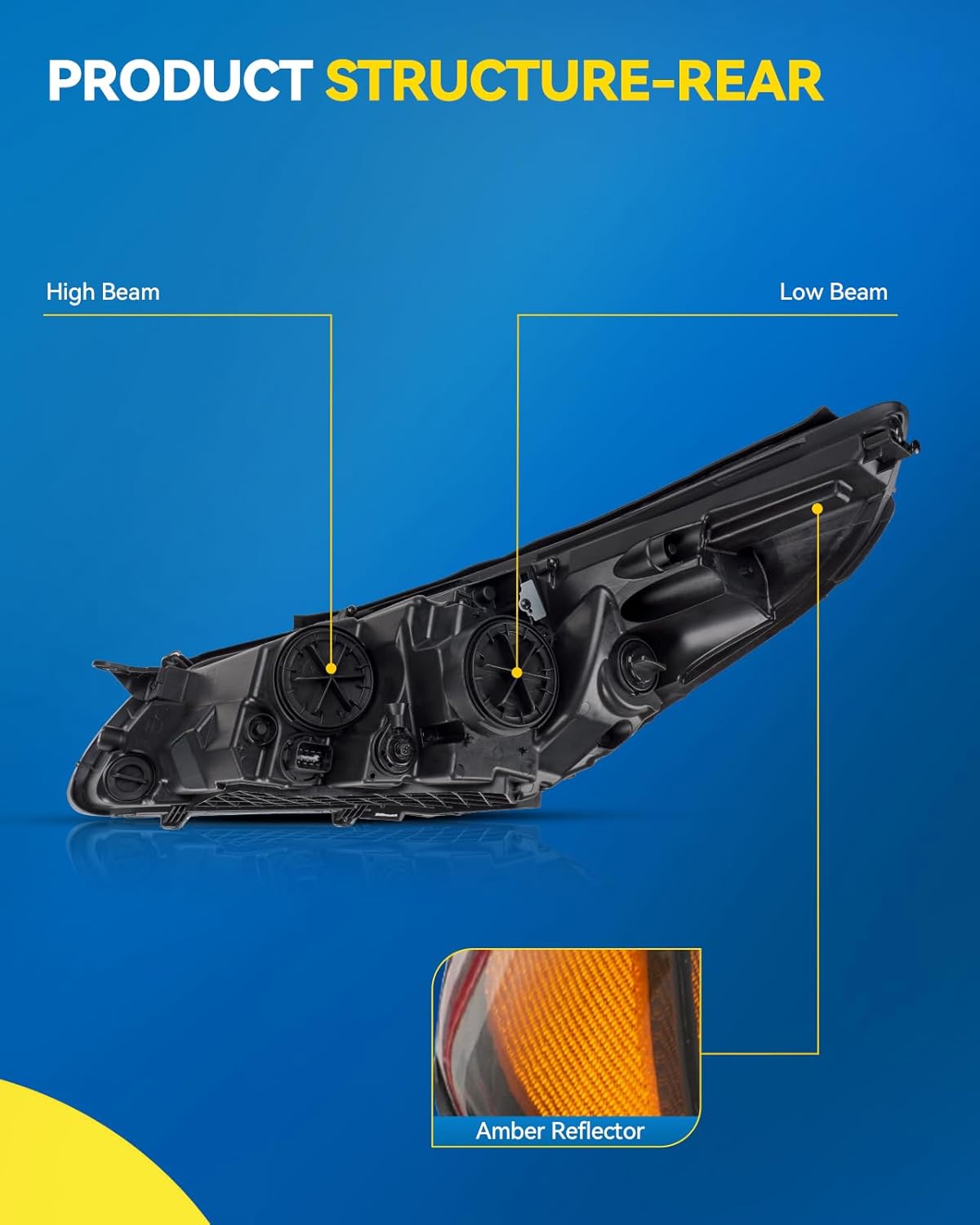 PHILTOP Headlights Assembly Compatible with 2015 2016 2017 Hyundai Sonata SE/Sport/Limited/ECO,Black Housing Clear Lens Amber Reflector OE Syyle Halogen Headlamps （Right & Passenger Side