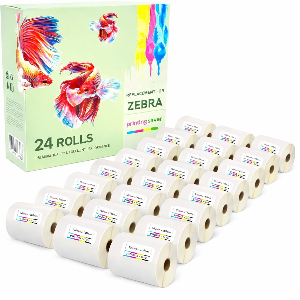 24 Compatible Rolls 100mm x 150mm White Direct Thermal Labels for Zebra GK420d GK420t GC420d GX420d GX420t GC420t GX430t GT800 LP2844 TLP 2844 Citizen CL-S521 CL-S621 CL-S631 (500 Labels per Roll)