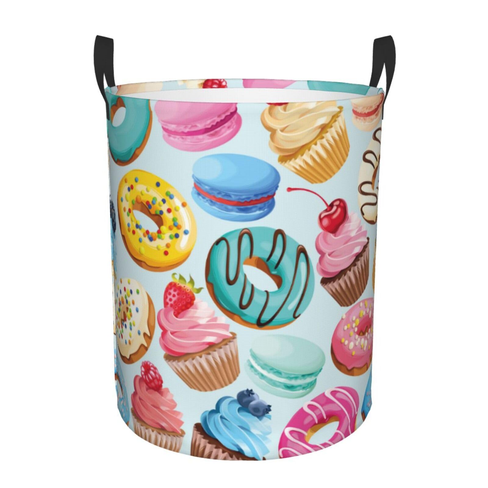 Laundry Basket Cupcakes and Donuts Laundry Hamper Waterproof Idea Hampers Large Collapsible Baskets with Handle Suitable for Bedroom Bathroom Utility Room Kitchen