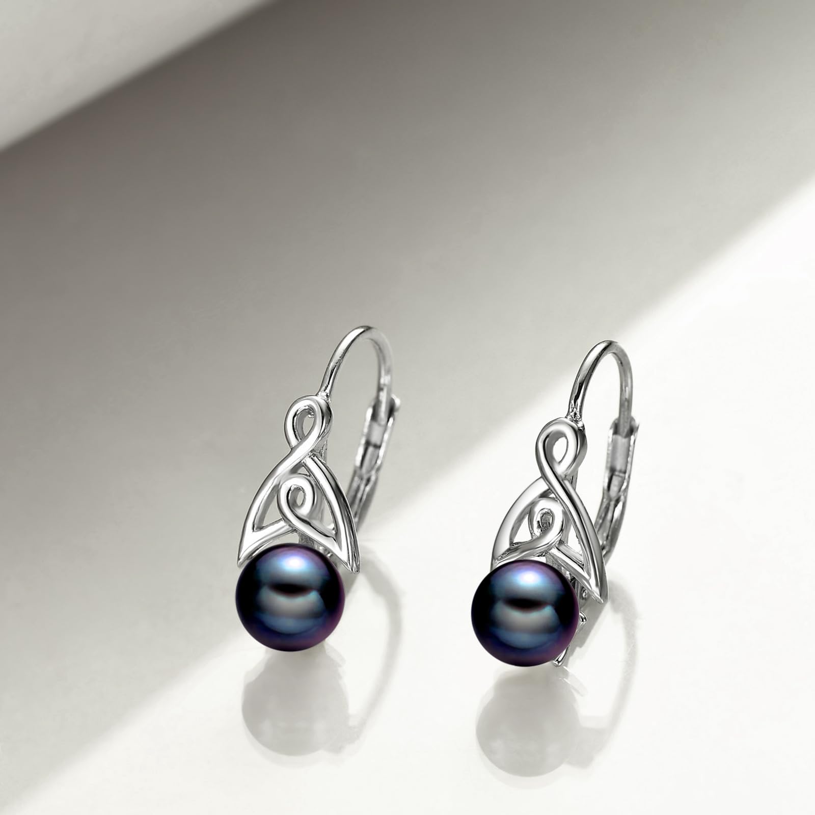 Perlenohrringe für Damen, 925er Sterlingsilber, keltischer Knoten, Klappbügel, Perlenschmuck, Geschenke für Mädchen