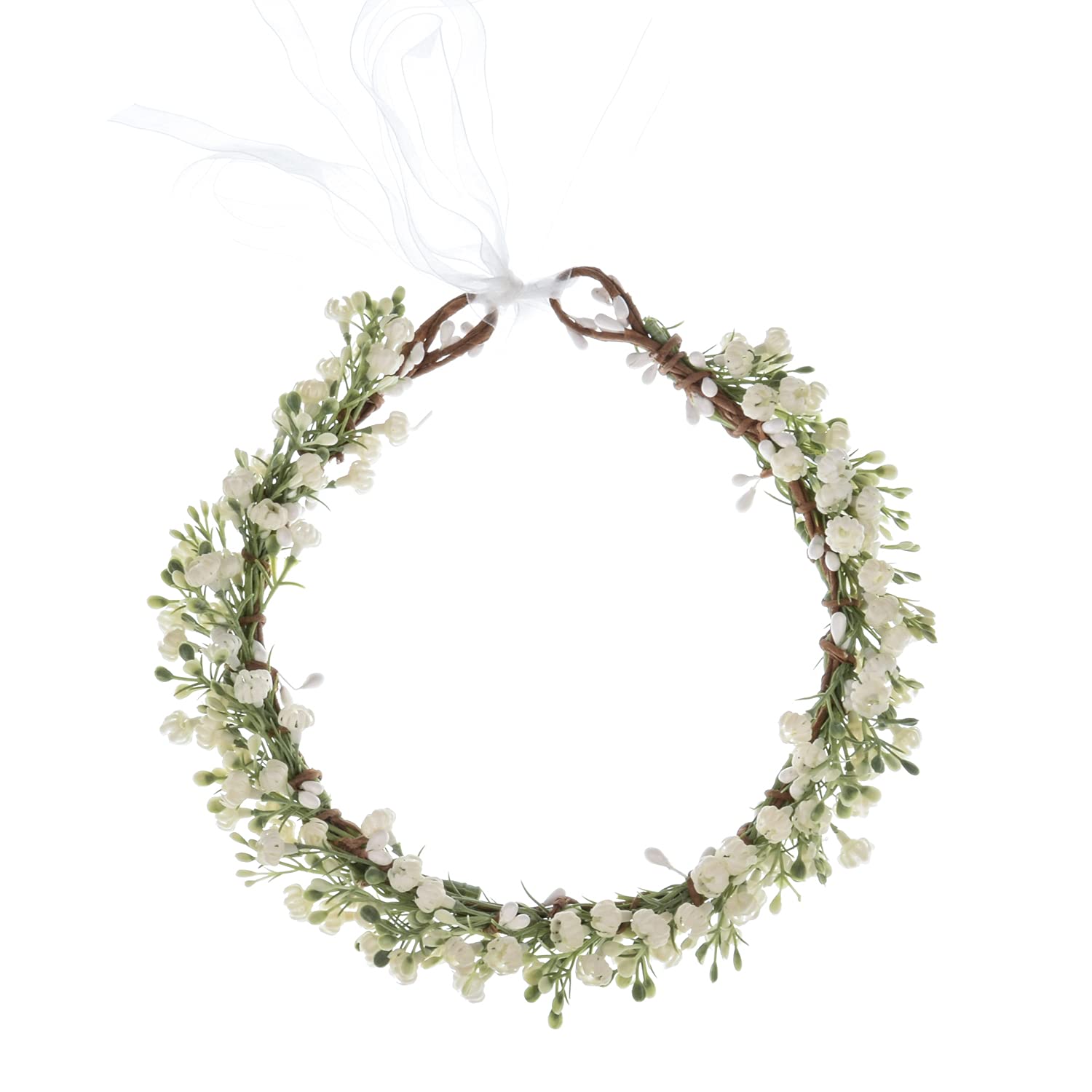 Artificial Baby Breath Green Headpiece Bridal Flower Crown Eucalyptus Halo Wedding Leaf Floral Crown Headband Photo Prop (01 White) - Image 3