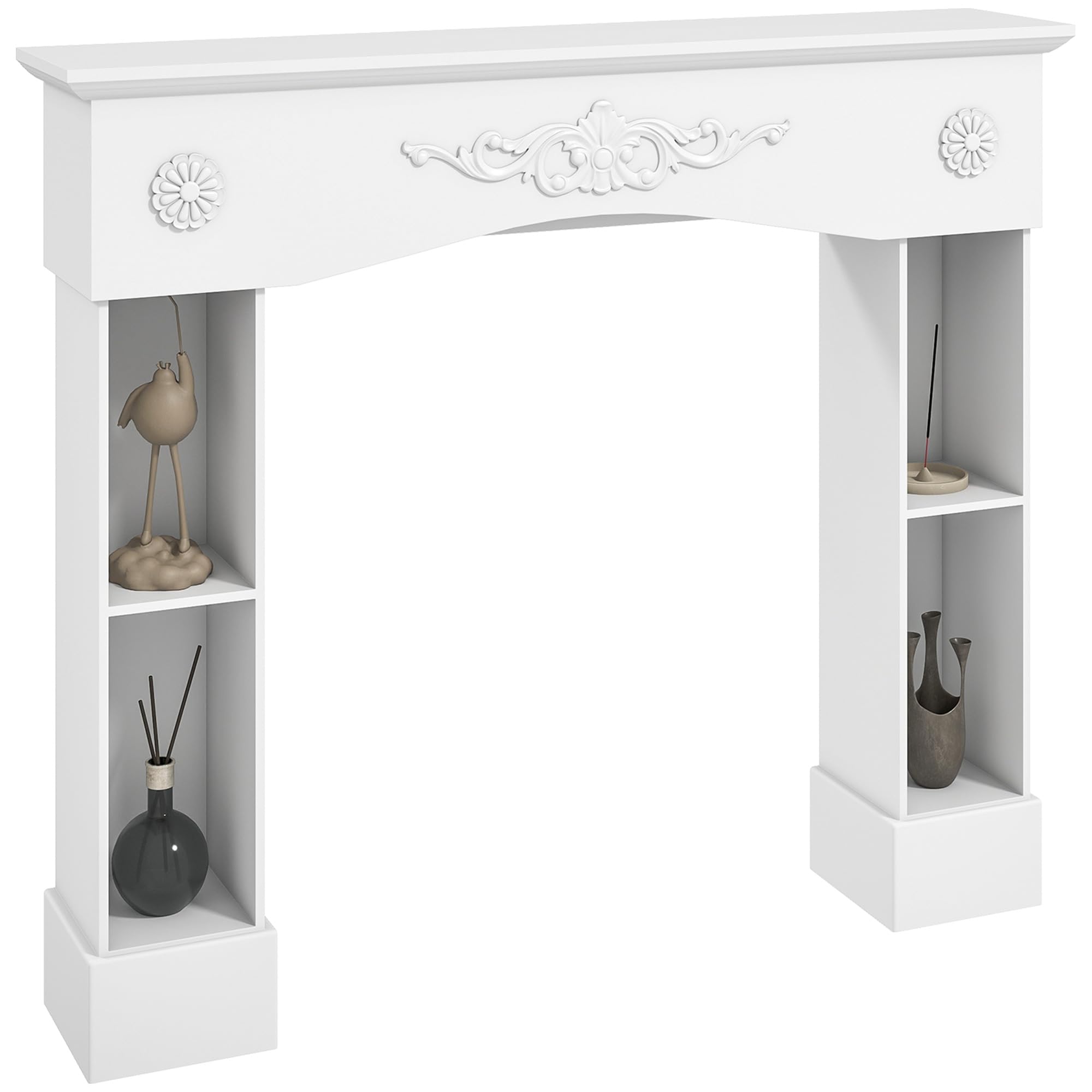 HOMCOMBaroque Fireplace Mantel, Freestanding Fireplace Surround with Leg for Electric Fireplaces, 43.3" W x 39.8" H, White