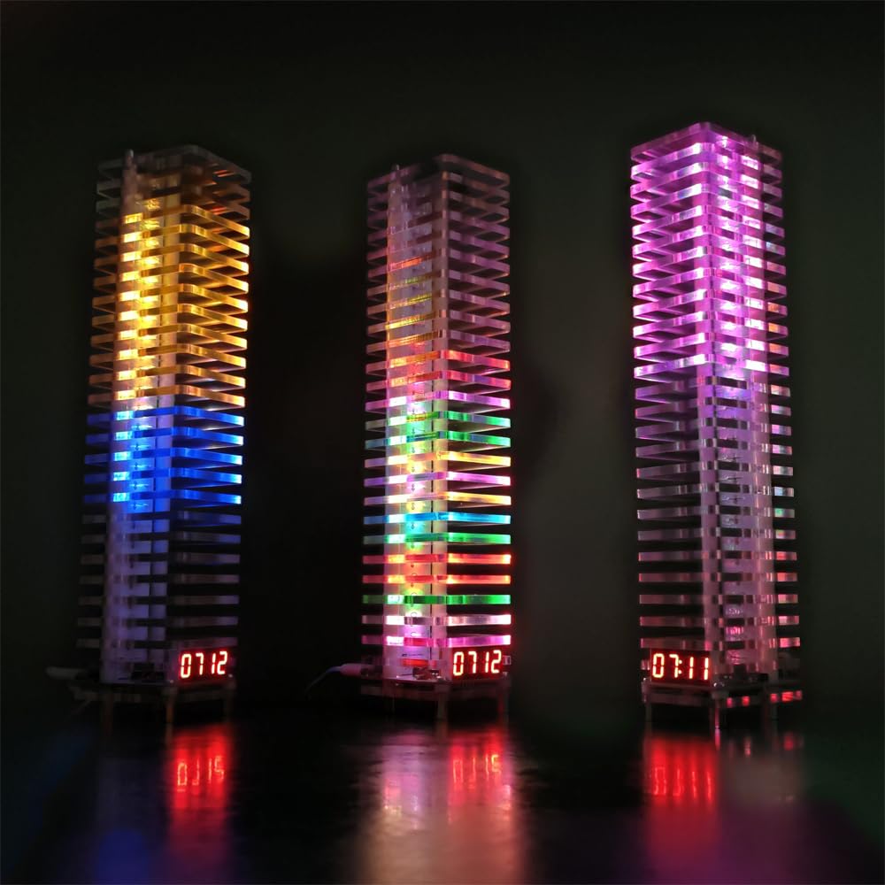 Kit de bricolaje de espectro de audio, indicador de espectro de audio con control de voz, reloj, kit de indicador de nivel colorido 24 LED resaltado