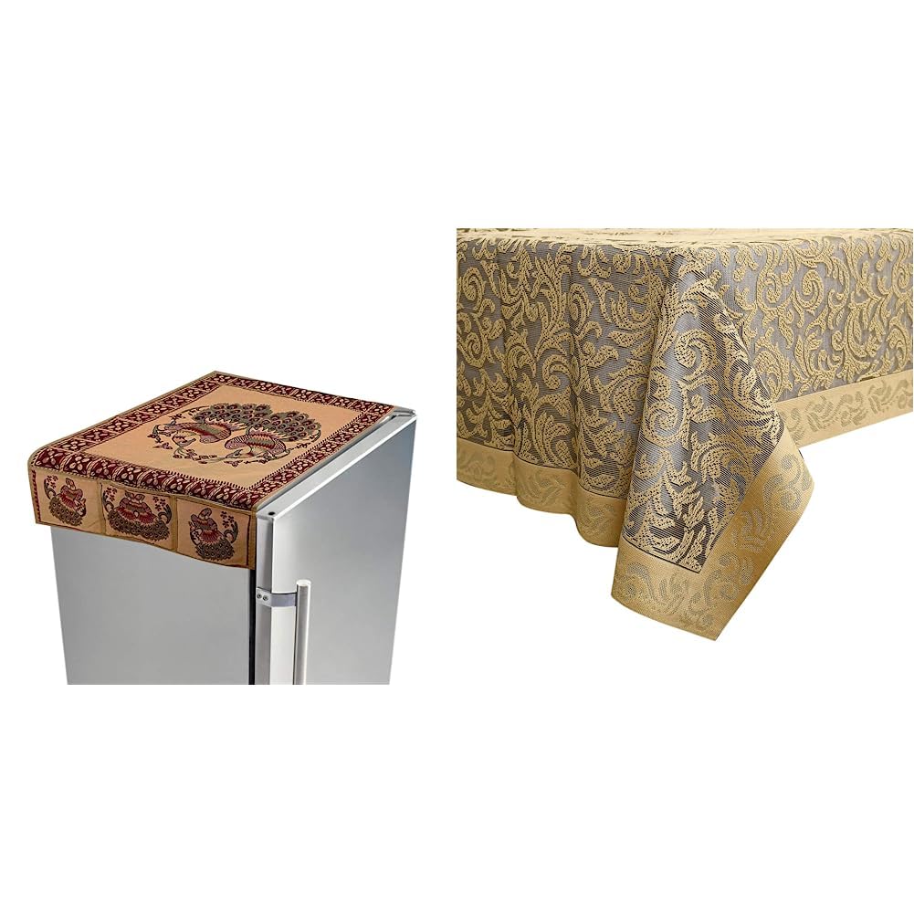 Kuber Industries Cotton Fridge Top Cover Set - Cream, Standard (FRIDGEFRDG017) & Kuber Industries Center Table Cover|Cotton Center Table Cover for Living Room|Table Cloth for 4 Seater|Gold (B0C99S4QQQ) Amazon Price History, Amazon Price Tracker