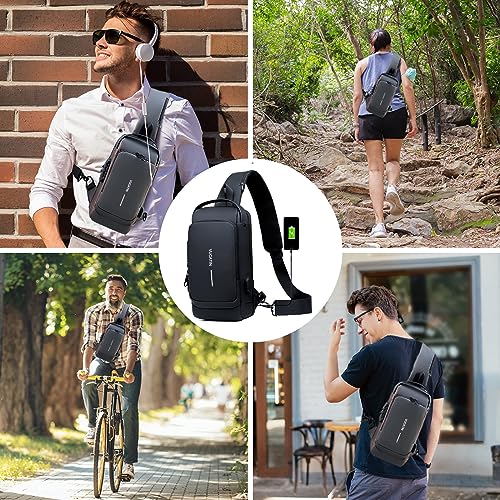 VUCATIN Sling Bag For Men Women, Crossbody Bag with Combination Lock, Anti-Theft Chest Bags with USB Charging Hole, Shoulder Backpack Motorcycle Bags