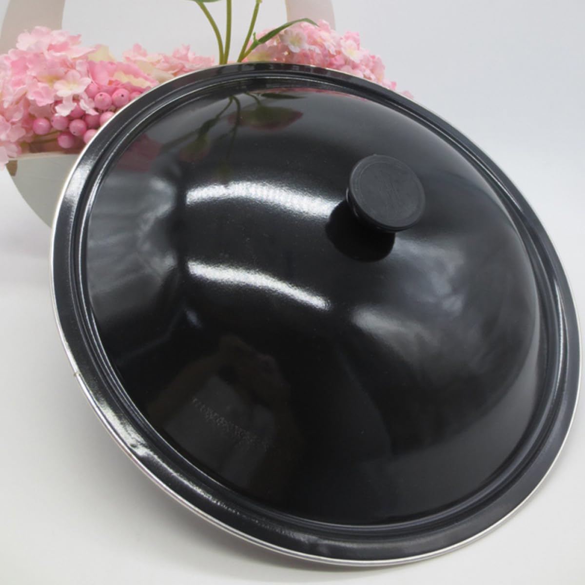 Enamel Frying Pan Lid 34cm Universal Pot Cover Lightweight High Dome Cookware Replacement Lid for Home Kitchen Use