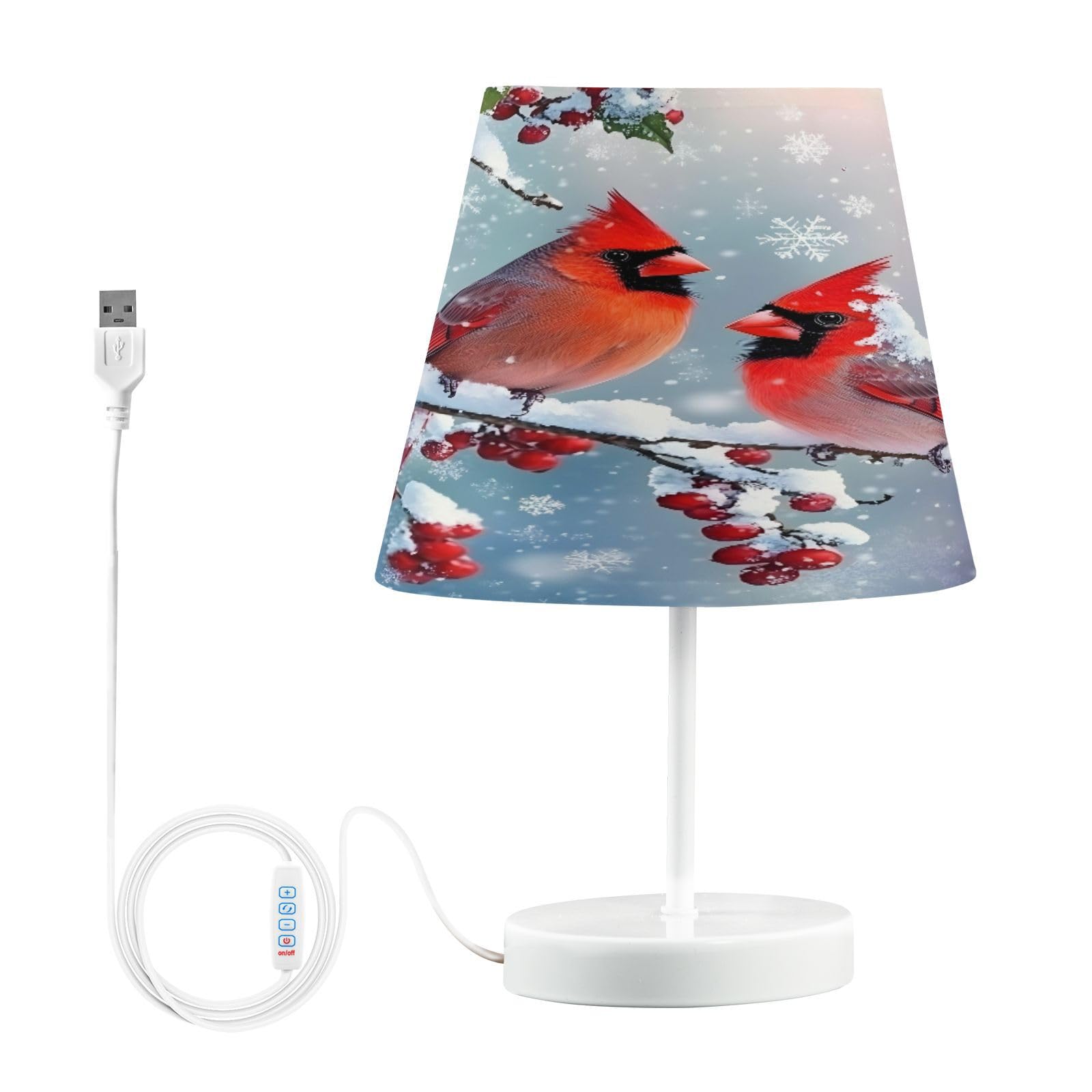 Mnsruu Bedside Table Lamps with USB Ports, Two Cardinal Birds Nightstand Desk Lamps for Bedroom, Living Room, Office,M
