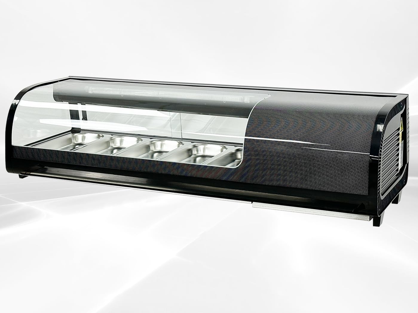 Refrigerated Sushi Display Cooler Case Countertop Black Color-53" NSF Restaurant Curved Glass Sashimi Roll Showcase 52 Liter Japanese Style 5 pan -RTS52B