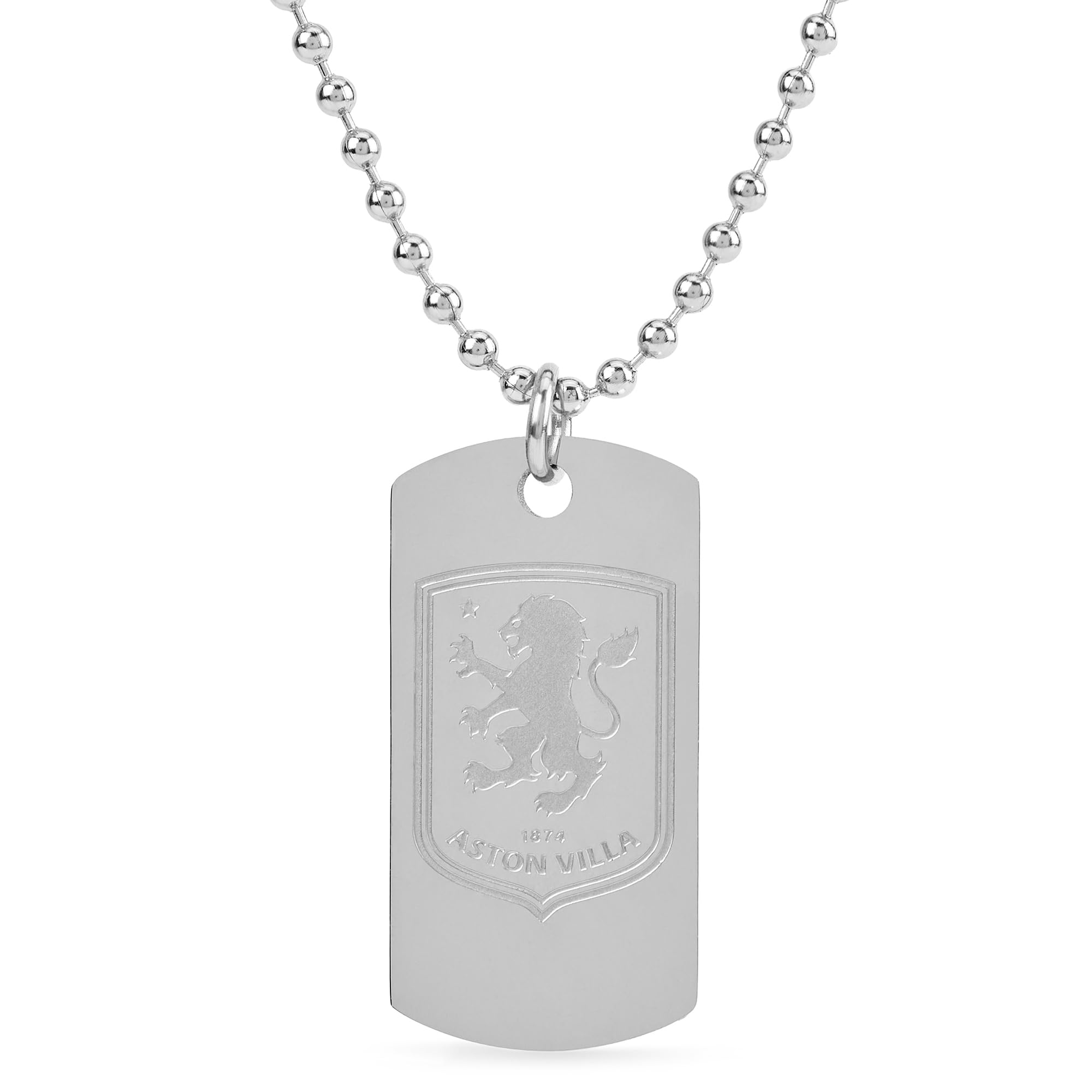 Officially Licensed Aston Villa FC Crest Dog Tag Necklace, Stainless Steel Ball Chain, Men's Fan Gift