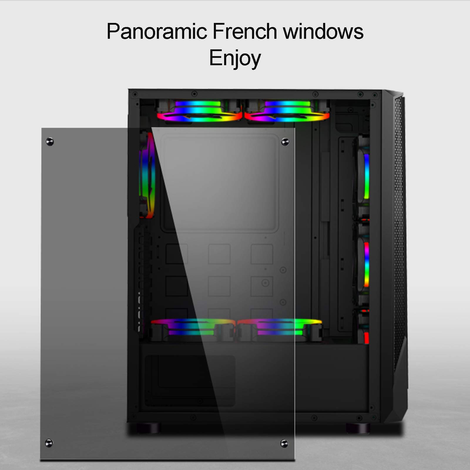 Custodia da Gioco PC ATX Mid Tower - Porta USB Anteriore - Pannello Laterale in Vetro temperato a sgancio rapido - Sistema di Gestione dei Cavi - Raffreddamento ad Acqua pronta - Nero