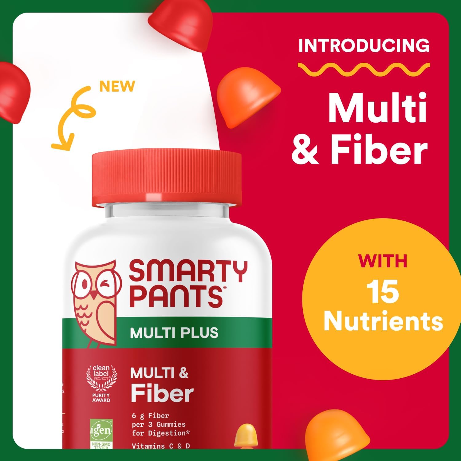 SmartyPants Fiber Supplement & Multivitamin for Men & Women, Prebiotic Fiber Gummies with Omega 3 (DHA/EPA), Vitamin D3, C, Vitamin B12, B6, A, K & Zinc, 90 Count (30 Day Supply)