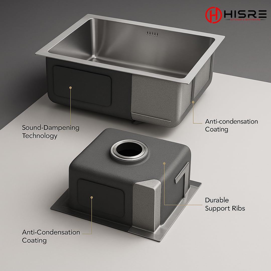 HISRE Handmade Single Bowl Kitchen Sink 24x18x10 Inch | Premium Stainless Steel with Brushed Matte Finish | Includes Coupling, Waste Pipe & Vegetable Washing Basket | White, photo 4 of 5