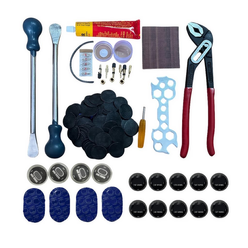 Professional Bicycle & Motorcycle Tube Puncture Repair Kit| 140 Pieces |Super Heavy Duty Long tyre levers| with Professional Adjustable plier| 100 Patches for Cycle Puncture-image-39