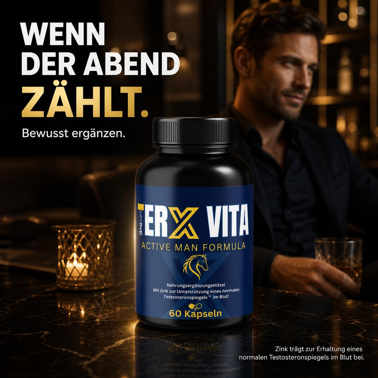 ERX VITA Active Man Formula – 60 Kapseln – Männer Nahrungsergänzung mit L-Arginin, Maca, Tribulus, Zink & Folsäure – Zink für normalen Testosteronspiegel – 2 Kapseln täglich
