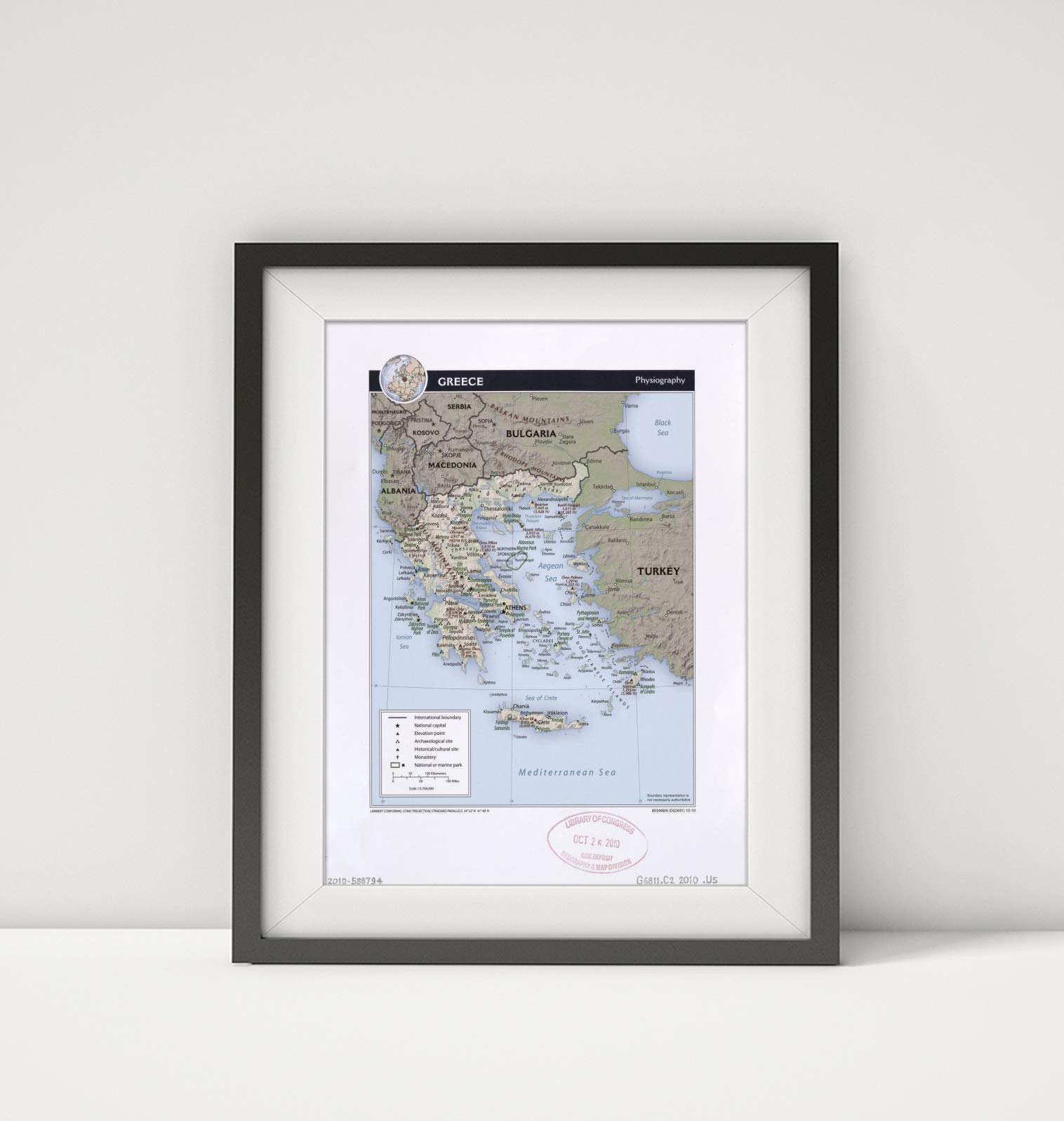 2010 Map|Title: Greece, Physiography|Subject: Greece|Physical Maps Map Size: 18 inches x 24 inches |