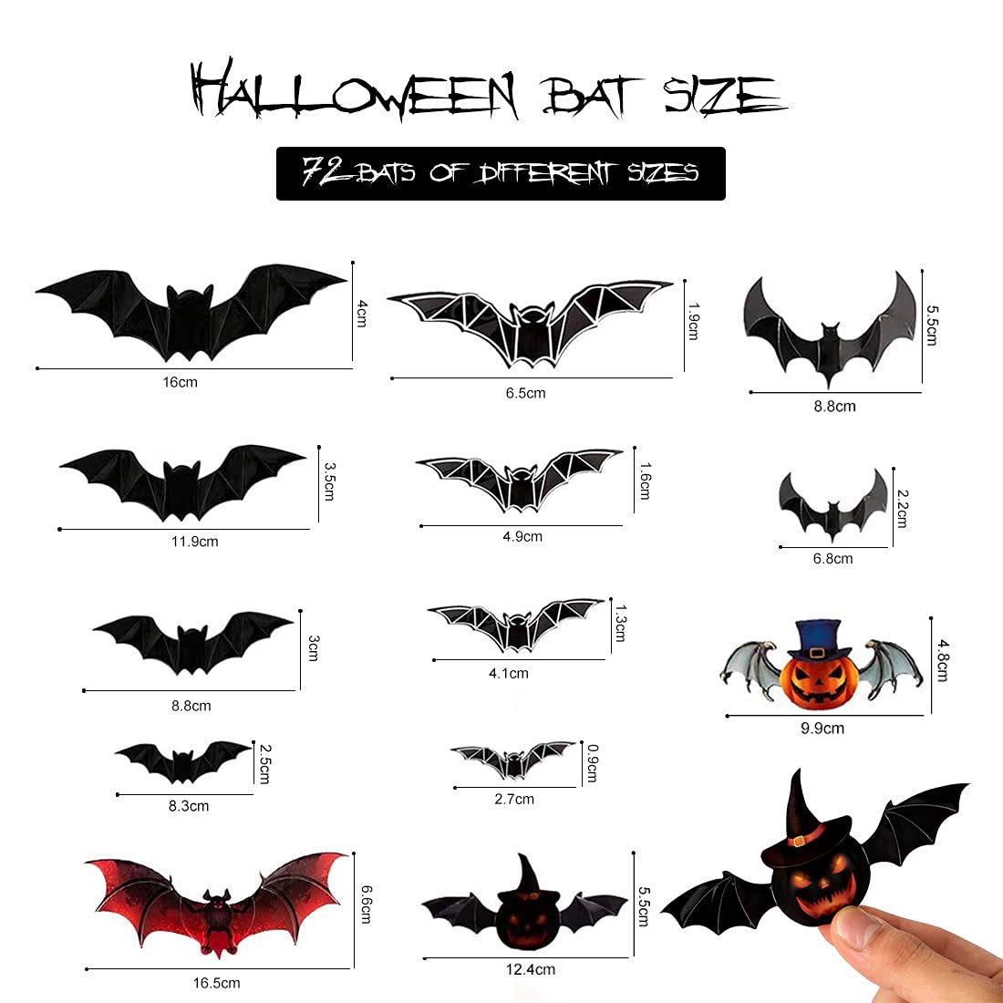 Set 56 Pipistrelli Adesivi 3D Halloween - Decorazioni Con Effetto Specchio Per Interni Ed Esterni - Foto 5