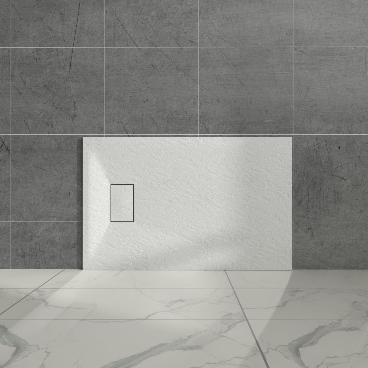 Aquariss White Rectangular Shower Tray Slate Effect Smc Slip-Resistant Shower Base For Bathroom Enclosures 1100X700mm With Free Waste