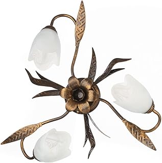 onli forjada – Plafón de Techo 3 Luces, Cristal Mate Color blanco, Metal Marrón spennelato Oro