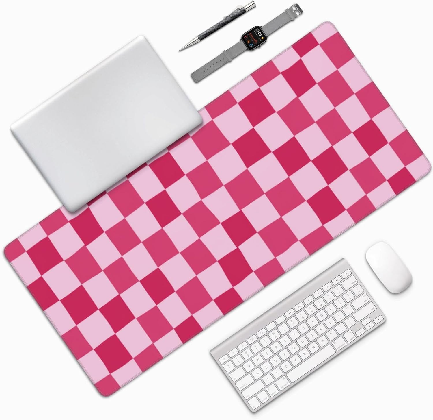 Pink Purple Checkerboard Mouse Pad Large Desk Mat for Keyboard and Mouse Non-Slip Gaming Mousepad Office Desk Accessories for Computer 35.4x15.7Inch - Image 2