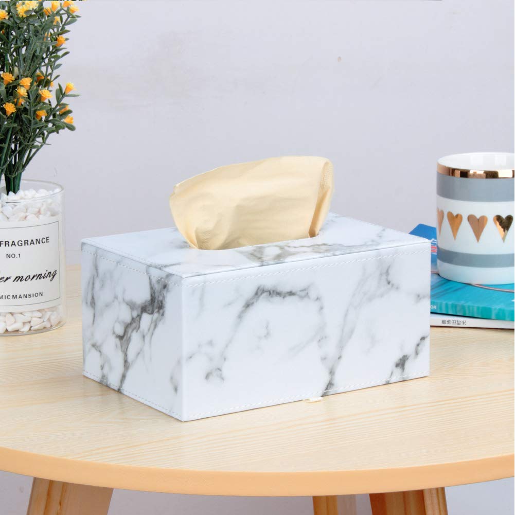 MOVKZACV Scatola porta fazzoletti in marmo, copertura rettangolare in pelle PU, custodia per fazzoletti per il viso, dispenser per carta igienica, per casa, ufficio, sala da pranzo