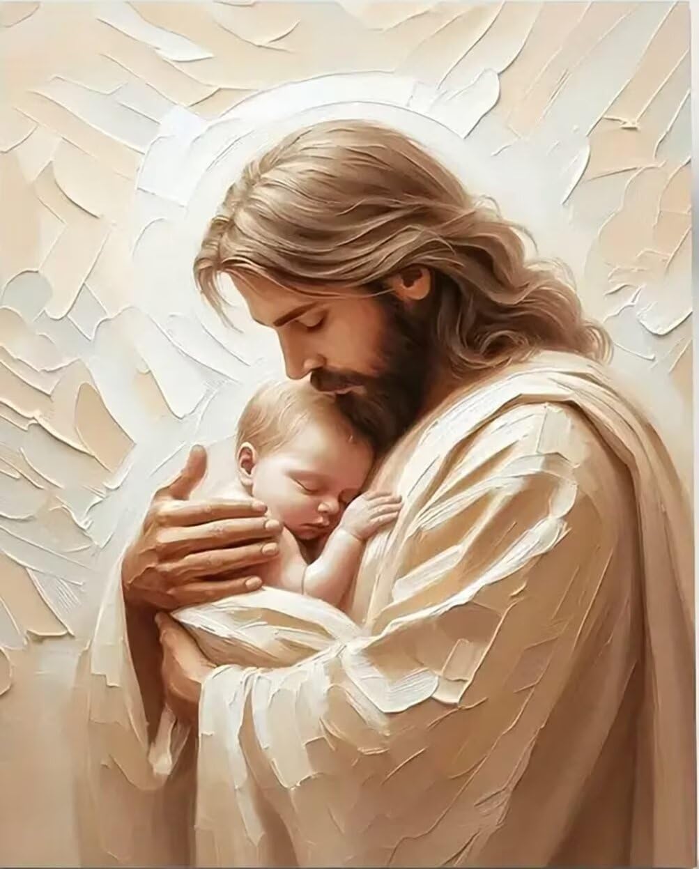 5D DIY Diamond Art Painting Kits Full Round Drill Diamond Painting Kits for Adults Jesus Carrying Baby, 16X20 Inches