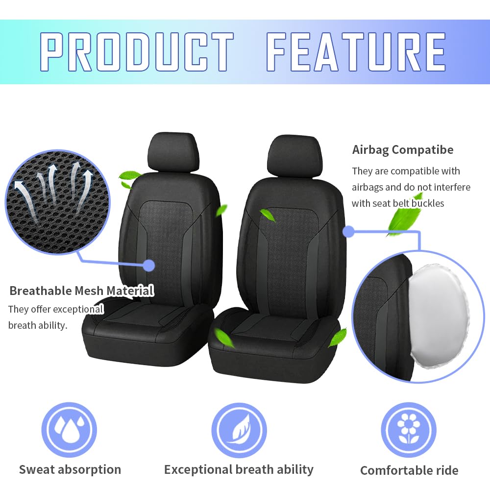 4PCS Cooling Car Seat Covers,Breathable Front Seat Covers with Mesh Construction and Foam Padding,Car Seat Protector to Reduce Back Sweating,Universal Car Interior for Car SUV (Black)