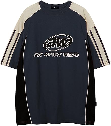 Vamtac Oversized T Shirt Classic Vintage 90s Contrast Color Graphic Tees Streetwear Racing Speedway Tops Unisex