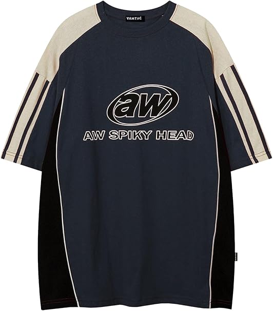 Vamtac Oversized T Shirt Classic Vintage 90s Contrast Color Graphic Tees Streetwear Racing Speedway Tops Unisex