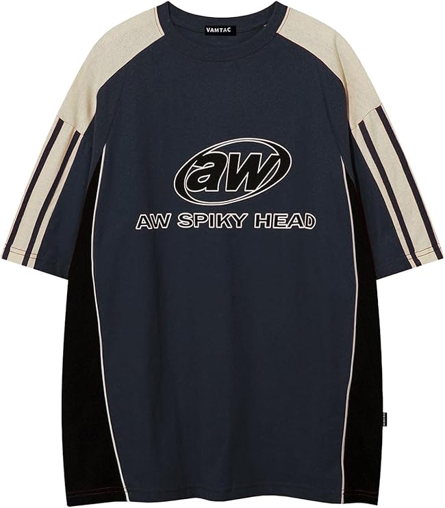 Vamtac Oversized T Shirt Classic Vintage 90s Contrast Color Graphic Tees Streetwear Racing Speedway Tops Unisex