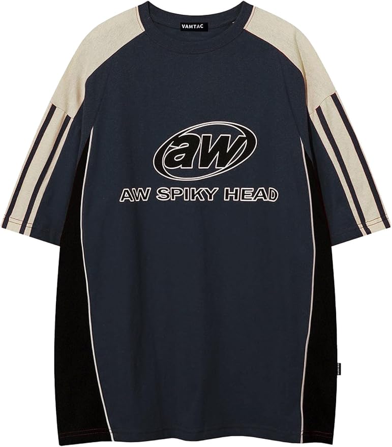 Vamtac Oversized T Shirt Classic Vintage 90s Contrast Color Graphic Tees Streetwear Racing Speedway Tops Unisex