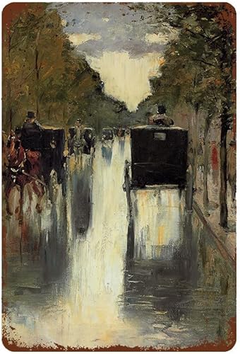 Carriage Landscape Oil Metal Tin Sign Retro Wall Decor for Home Gate Garden Bars Restaurants Cafes Office Store Pubs Club Sign Home Gift Birthday