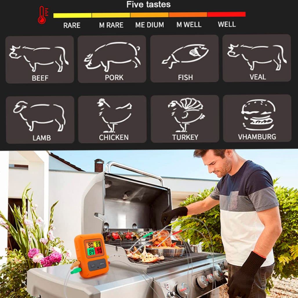 Wireless Meat Thermometer, Digital Meat Thermometer for Cooking Wireless Meat Thermometer with Four Meat Probes Digital Cooking Food Wireless for BBQ Grill Smoker Oven Kitchen (Color Screen)