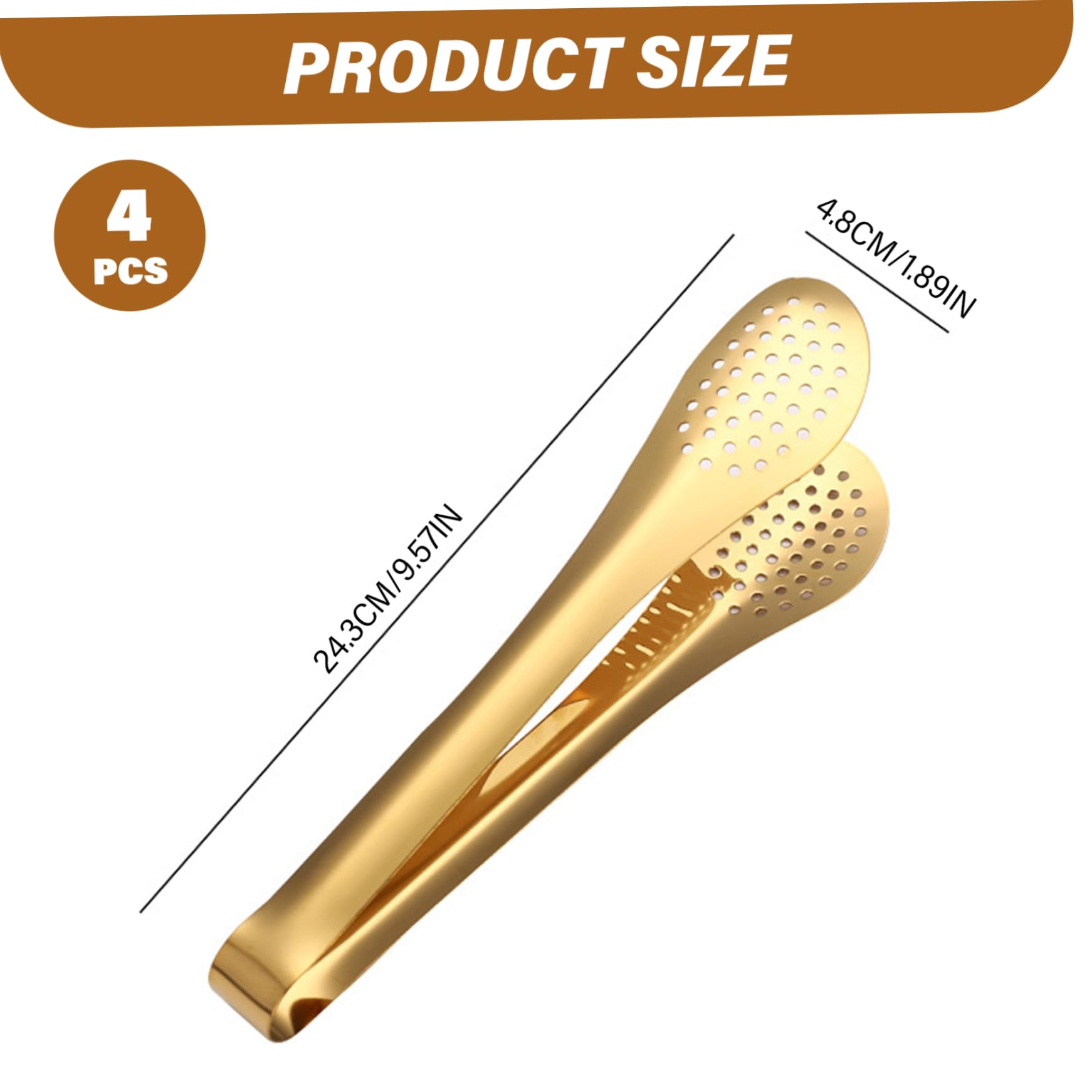 Servierzange 4pcs Hitzebeständiges poliertes goldenes Edelstahlzangen mit Löchern für Sald, Brot, Buffet, Kochen