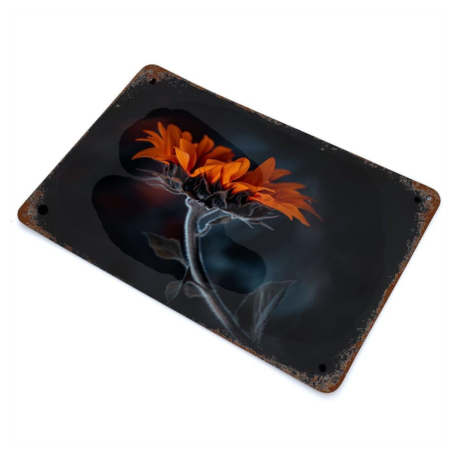 Vintage Rust Metal Sign Sunflower Portrait 3 11.8"x7.9", Shabby Chic Decor for Cafe, Home Bar And Lounge Decor