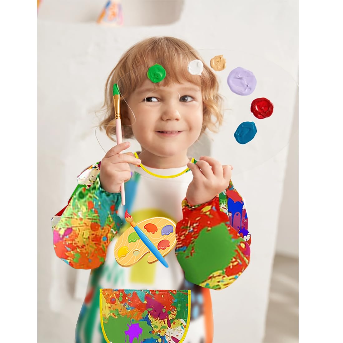 LXOrdora Kids Art Apron Waterproof Smock Long Sleeved Graffiti M, Fit Height 80-100cm - Image 2