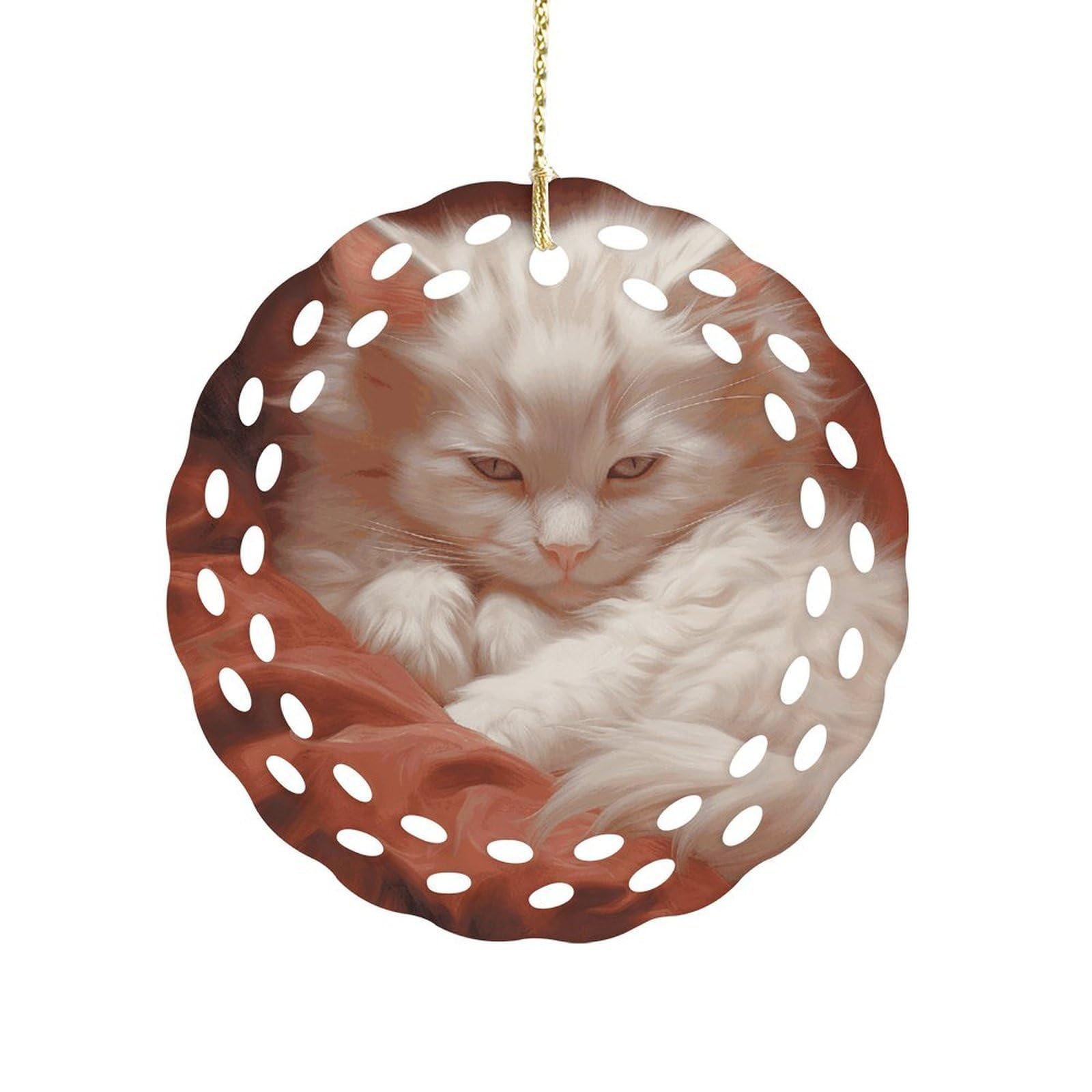 Btcowzrv Style Hazy Cat Ceramic Ornament,Round Ornaments With Hole Easy To Hang,Hanging Ornament For Wedding Party Home Window Garden Christmas Day Decor