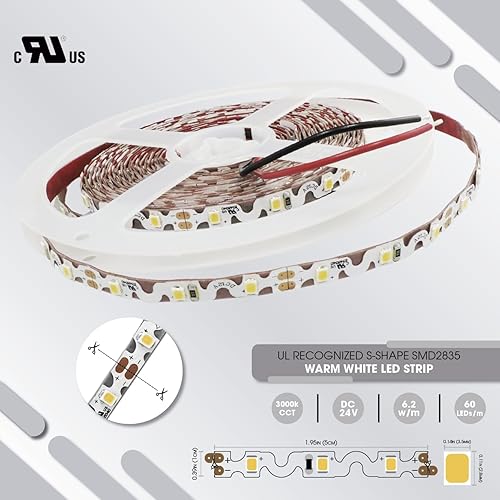 Miniatura 3 de Iluminación LED 24V 16.4ft UL Listed Blanco Cálido 2835 SMD Zig-Zag Tira de luces LED regulables 660lmm 6.2Wm 300 LEDs 60 LEDsm IP33 no impermeable.