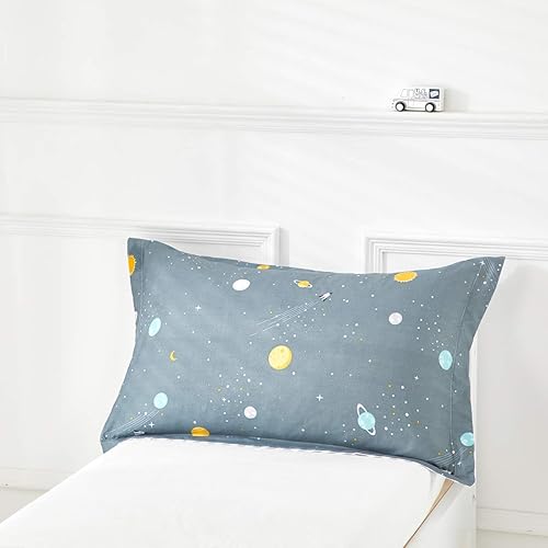 Miniatura 7 de Juego de ropa de cama para niños con diseño de planeta espacial gris y verde, incluye adorable edredón acolchado, sábana bajera, sábana superior y