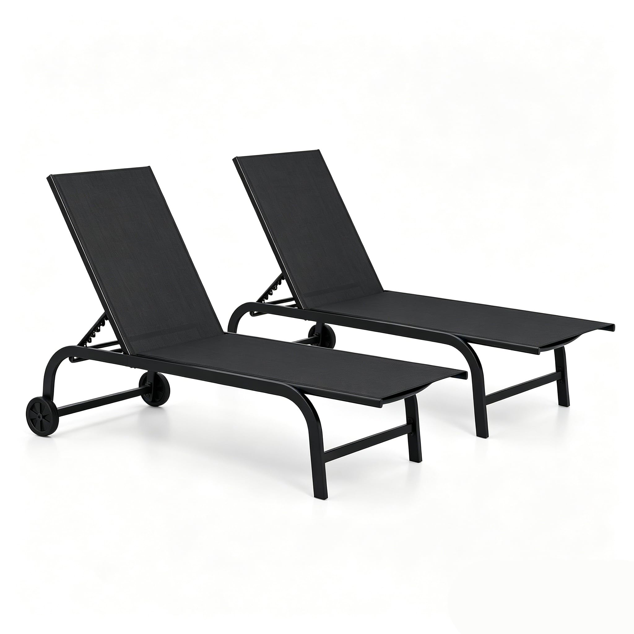 Multigot Garden Sun Lounger with Wheels, 6 Positions Adjustable Outdoor Chaise Lounge Chair, Portable Patio Sunbed Leisure Deck Seat for Lawn Beach Poolside (2, Black)