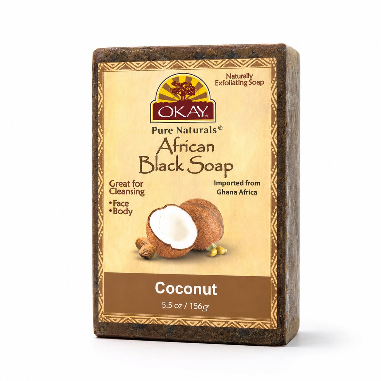 OKAY | African Black Soap with Coconut | For All Skin Types | Cleanses and Exfoliates | Nourishes and Heals | Free of Sulfate, Silicone & Paraben | 5.5 oz