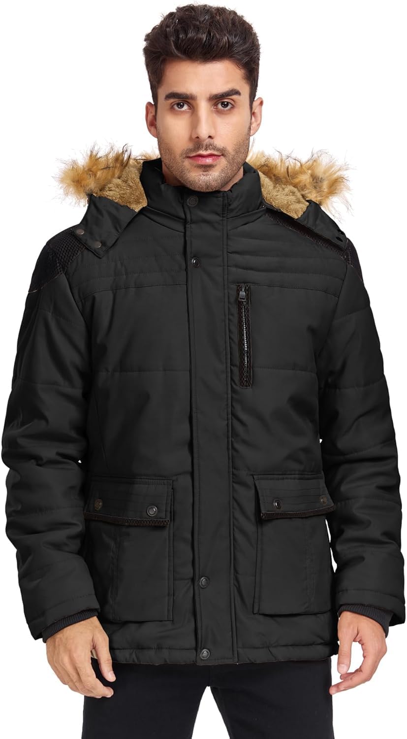 Invierno de los Hombres Cálido Campera de Esquí Forro Polar Montaña A Prueba de Viento Senderismo con Capucha Abrigo de Nieve Multi Bolsillos
