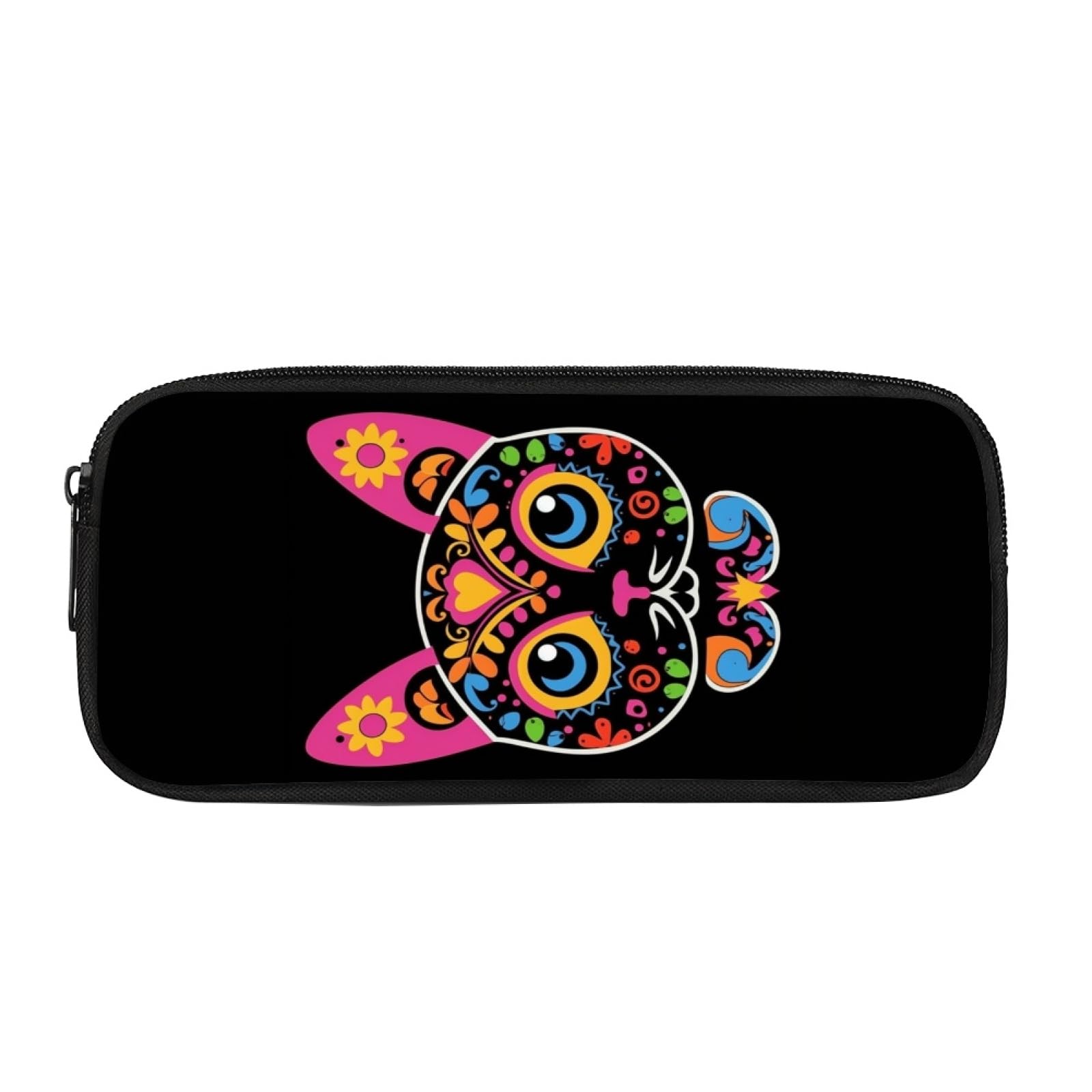 Kuiaobaty Novelty Cat Floral Kids Children Pencil Case, Folk Art Cat Kitty School Durable Pencil Pouch Office Pen Bag, Black — image 1