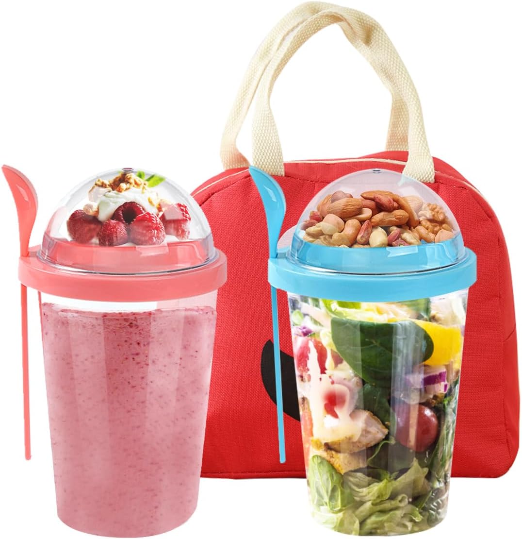 2 Pcs Yogurt Pots Reusable Overnight Oats Container with Lids, 400ml