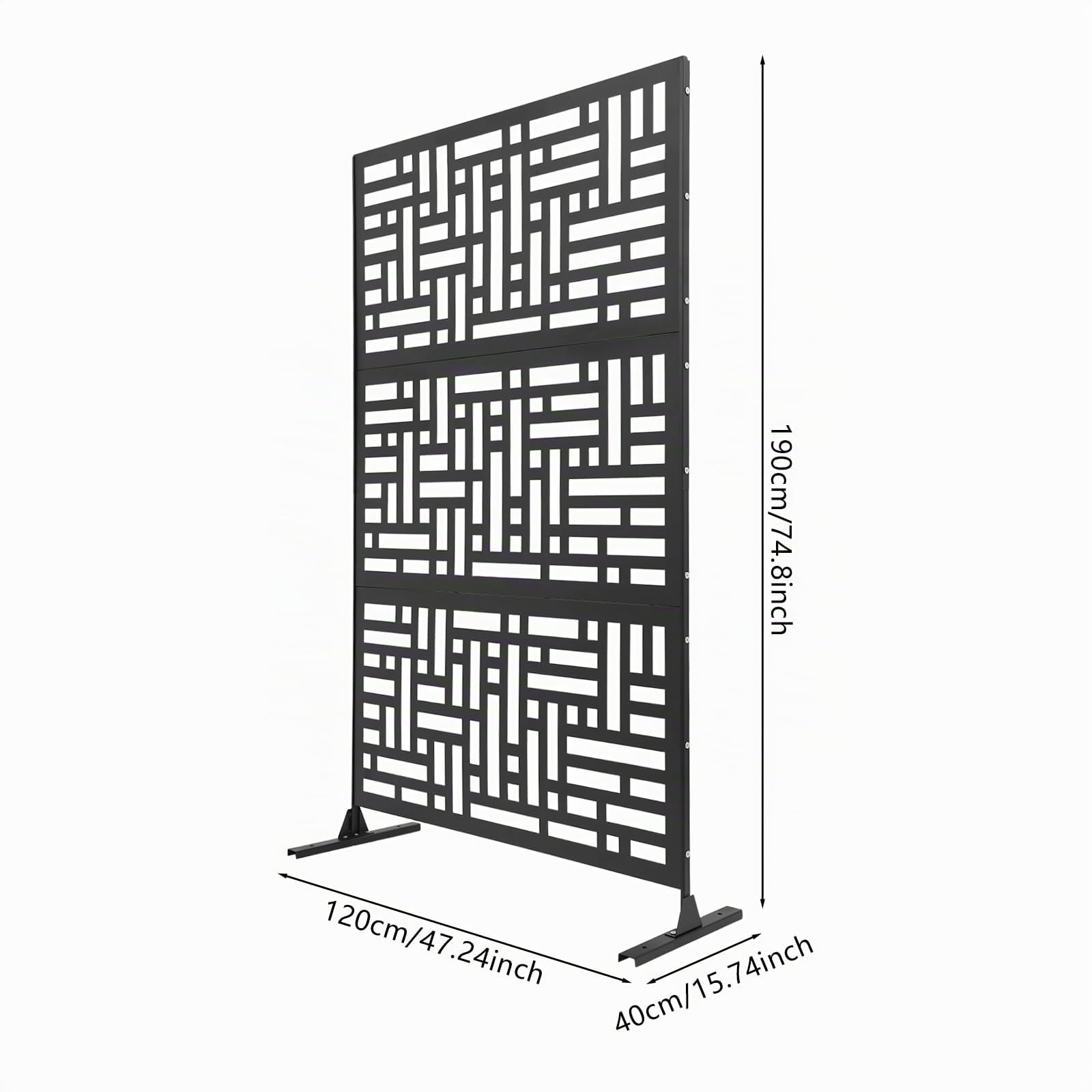 Clôture en métal - Cloison autoportante - 120 x 40 x 190 cm - Décoration de jardin - Séparation de balcon - Panneau de terrasse - Noir - Pour jardin, terrasse, balcon - Avec découpe laser