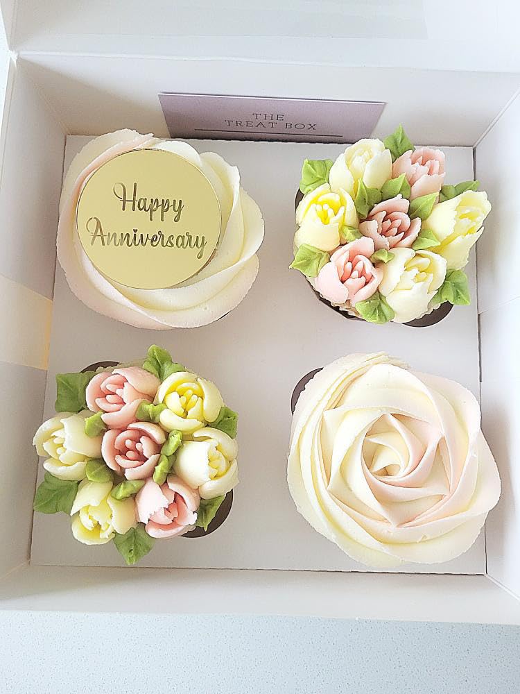 Happy Anniversary Cupcake Discs, Gold Toppers, Cake Topper, Anniversary Cake Disc, Decorations, Hamper Charm, Gift Wrapping. (Gold)