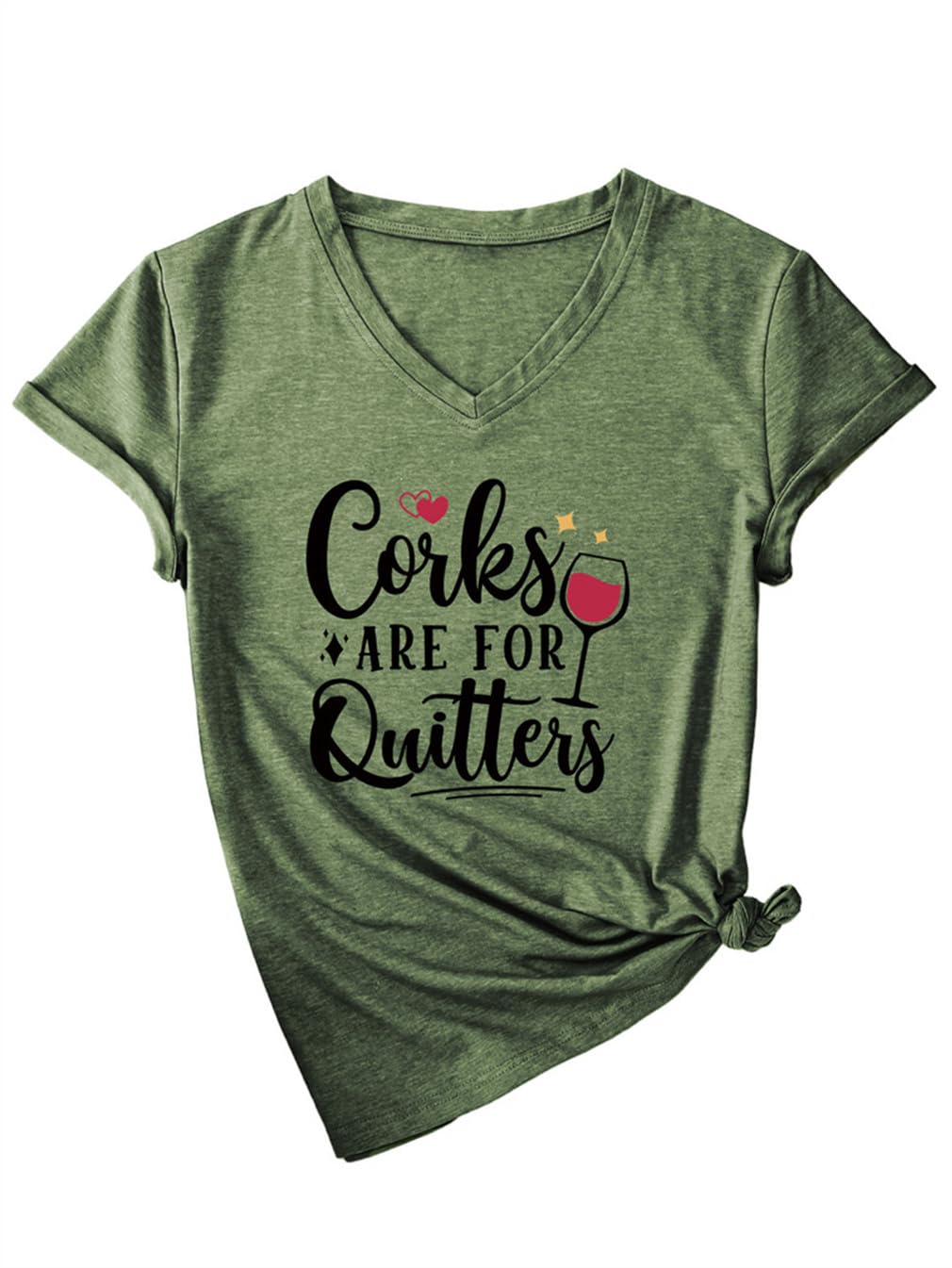 Corks are for Quitters - Camiseta de manga corta para mujer con cuello en V para amantes del vino