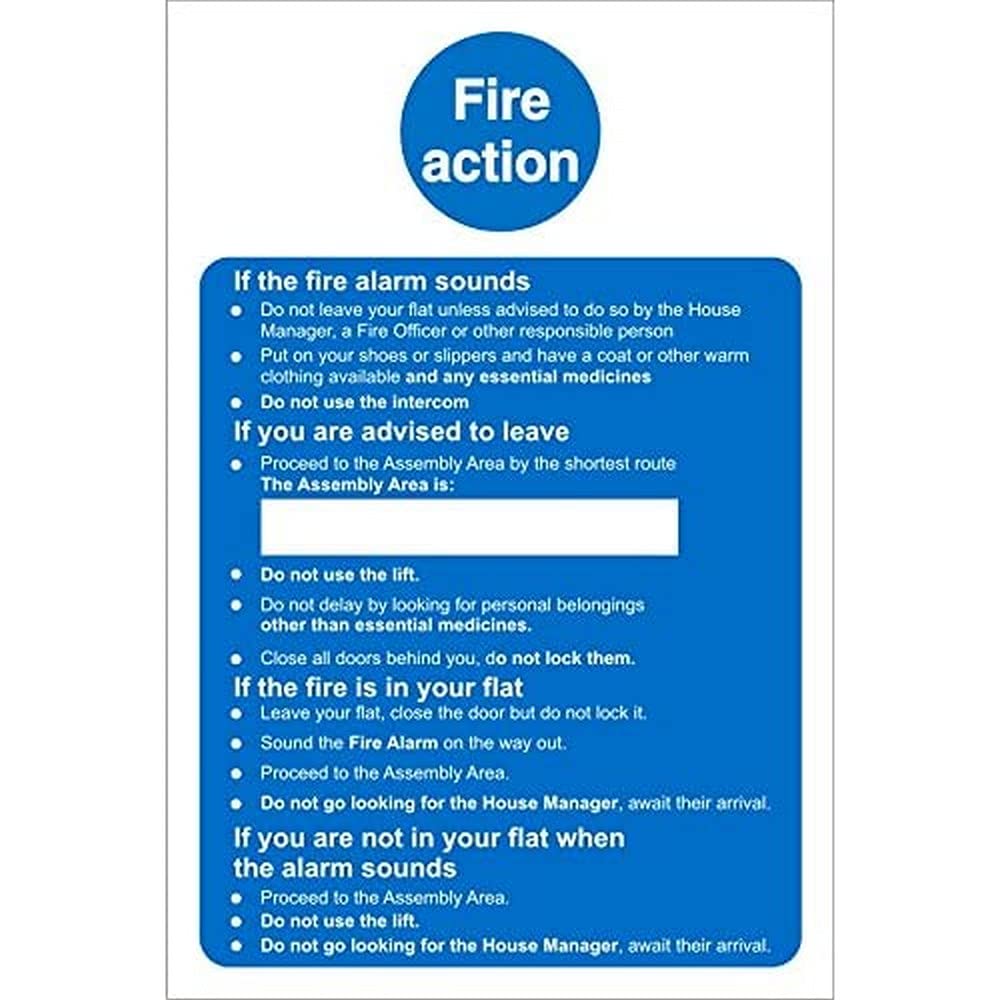 Seco Fire Action - Care Homes Sign, 150mm x 200mm - 1mm Semi Rigid Plastic
